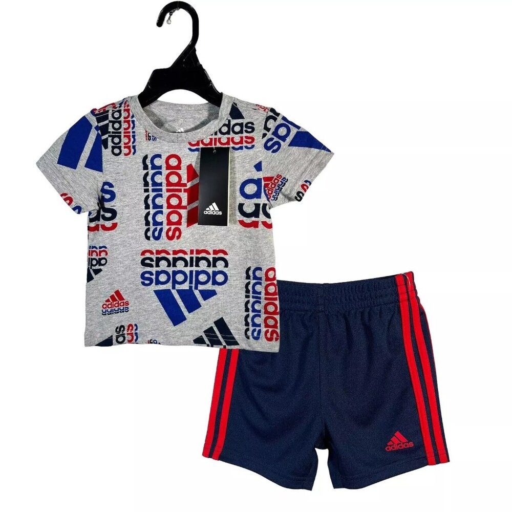 Adidas Baby/Infant Boy's Shorts & T-shirt Set Size 12 Months Navy‎ Gray Multi